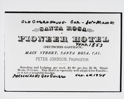 Santa Rosa Pioneer Hotel handbill