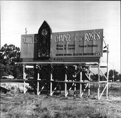 Billboard advertising Daniels Chapel of the Roses, Santa Rosa, California, 1971