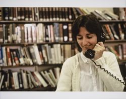 Librarian Denise Lightell at work in Petaluma, California, 1970s