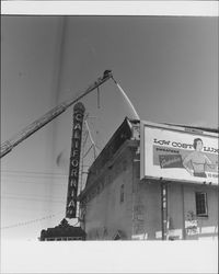 Extinguishing the fire at the California Theatre, Petaluma, California, 1957