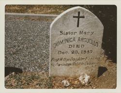 Tombstone of Sister Mery Dominica Arguello, Calvary Cemetery, Petaluma, California, September 1984