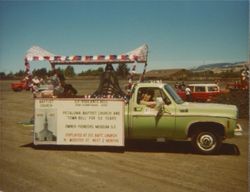 San Francisco's Vigilante Bell displayed in a pickup truck for the Bicentennial Parade, Petaluma, California, July 4, 1976