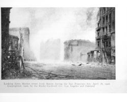 Looking down Market Street from Mason during the San Francisco fire, April 18, 1906