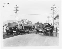 Collision between fire engine and Bottarini & Son's milk truck, Petaluma, California, about 1965