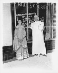 Ladies dressed in costume for the Petaluma Centennial celebration, Petaluma, California, 1958