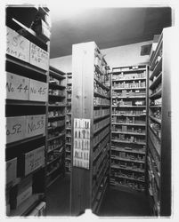 Parts cabinets at M. L. Bruner Company, Santa Rosa, California, 1964