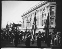 Boy Scouts marching in the Rose Parade