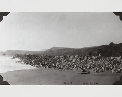 Construction of the jetty at the mouth of the Russian River at Jenner, California, April 1, 1931