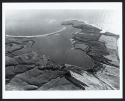 Aerial view of Bodega Bay looking southeast toward the site of Pacific Gas and Electric atomic power plant at Bodega Head