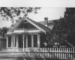 Mrs. Shaw standing in front of the Gould-Shaw House, 215 North Cloverdale Blvd., Cloverdale, California, about 1906