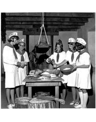 Cinnabar and Rolling Hills 4-H members baking bread at the Old Adobe Fiesta, Petaluma, California, 1967