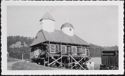 Chapel at fort Ross being shifted using jacks