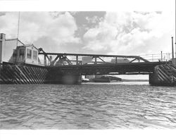 North side the D Street Bridge's east abutment and control building from the Petaluma River, Petaluma, California, about 1972