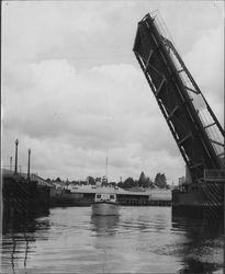 U.S. Army boat "Water Queen" under the D Street Bridge, Petaluma, California, June, 1960