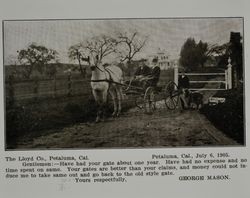 Lloyd gate at the George Mason farm in Petaluma, California, as shown in the Lloyd Co. catalog for 1912