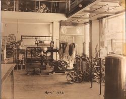 Interior of A. F. Tomasini Hardware (Petaluma, California) showing farm equipment, 1922