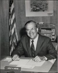 Portrait of Lesly H. Meyer at his desk, Petaluma, California, about 1966