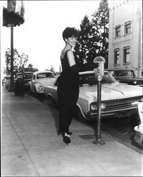 Women in evening gowns on Hinton Avenue, Santa Rosa, California, 1964