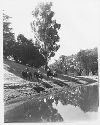 Horseback riding at near a Annie John Pond at Palomino Lakes, Cloverdale, California, 1961