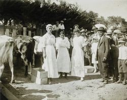 Lily Ramatici stands with San Francisco Mayor Rolph and others at the Panama Pacific International Exposition world's fair, 1915