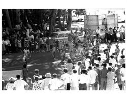 Chinese Girl's Drum Corps performing at the Old Adobe Fiesta, Petaluma, California, 1965