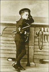 Studio portrait of an unidentified boy in the Vallejo family, dressed in a sailor suit, 1860s or 1870s