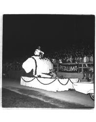 Football float at a Petaluma High School homecoming game, Petaluma, California, about 1963