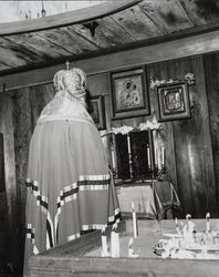 Russian Orthodox priest conducts services in the Fort Ross Chapel, Fort Ross, California, 1950s