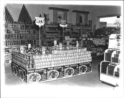 Pet milk display at Petaluma Grocery Super Market, Petaluma, California, 1958