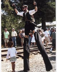 Stiltwalker at the 2nd annual Great Handcar Regatta at Railroad Square, Santa Rosa, Sept. 27, 2009