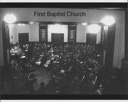 Interior of the First Baptist Church located at 243 Kentucky Street, Petaluma, California, before the Begley/Nissen wedding (October 12, 1940), Petaluma, California