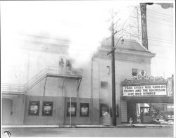 Extinguishing the fire at the California Theatre, Petaluma, California, August 4, 1957