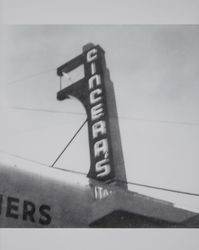 Neon sign atop Cincera's Restaurant, Petaluma, California, 1950s