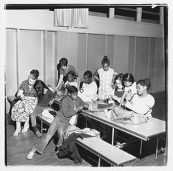 Girls at Doyle Park School learning to crochet, Santa Rosa, California, 1972