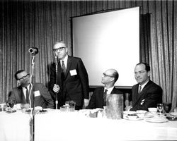 Norman Panting, E. H. Forsman and two unidentified men at meeting of the Sonoma County Medical Society, Santa Rosa, California, March 10, 1967