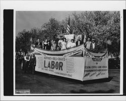 Float of Petaluma Central Labor Council in a parade, Petaluma, California, about 1937