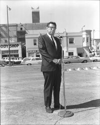 Hugh Codding speaking at Bank of America ground breaking, Santa Rosa, California, September 7, 1967