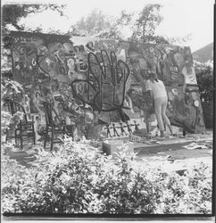 Putting together a collage at Artrium, Santa Rosa, California, 1969