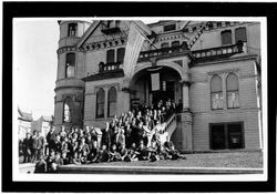 Group of boys in front of the Boys and Girls Aid Society, San Francisco