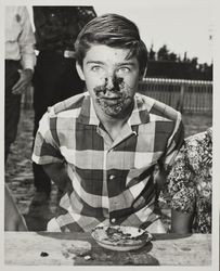 Farmers Day pie eating contest at the Sonoma County Fair, Santa Rosa, California, 1963