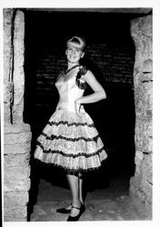 Miss Sonoma-Marin, Nancy Egan, posing for a promotional photograph for the Old Adobe Days Fiesta in Petaluma, California, August, 1965