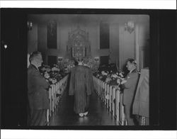 Graduating class entering Saint Vincent's Church, Petaluma, California, 1958