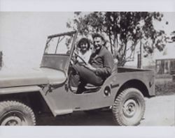 Minnie and Ernest Corda in their jeep, Chileno Valley, Petaluma, California, 1946