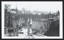 View of the foundation pillars of the Sonoma County Library during construction