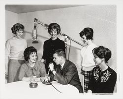 Ken Minigard with Miss Sonoma County contestants at KSRO, Santa Rosa, California, 1961