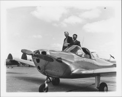 Roy Fall on his first airplane ride, piloted by Lloyd Hayes, Santa Rosa, California, 1954