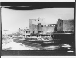 Barge "Riverside" docked at McNear warehouse, Petaluma, California, about 1904