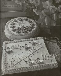 Anniversary cake and birthday cake for the Victory Lunch, 409 4th Street, Santa Rosa, California, between 1944 and 1945