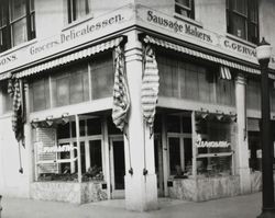 Storefront of C. Gervasoni & Sons delicatessen, Petaluma, California, about 1920