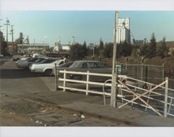 Cars parked along Water Street facing the Petaluma River, Water Street, Petaluma, California, between 1977 and 1986